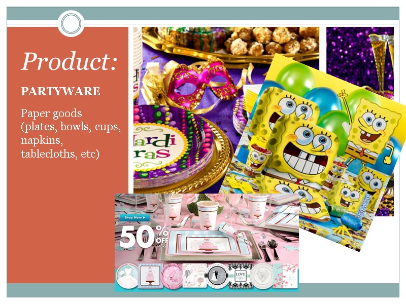 Marketing Mix Product: PARTYWARE Paper goods (plates, bowls, cups, napkins, tablecloths, etc)